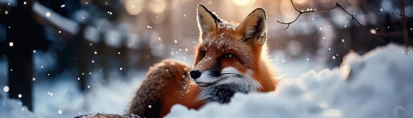 Fototapeta premium Fox in the snow, dynamic and serene, Nature, Cool tones, Photograph, Winter wildlife