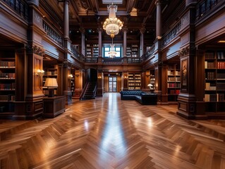 Fototapeta premium Grand library with ornate decor, elegant and historical, Urban, Soft tones, Photograph, Literary heritage