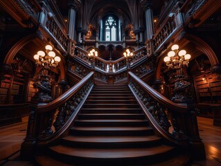 Grand library with ornate decor, elegant and historical, Urban, Soft tones, Photograph, Literary heritage