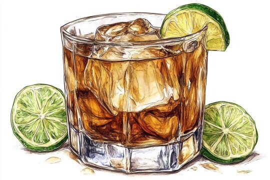 Whiskey cocktail with lime garnish in an old fashioned glass set against a simple background capturing a classic and refreshing drink presentation