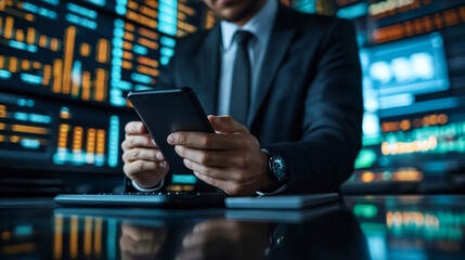 Businessperson using smartphone for data