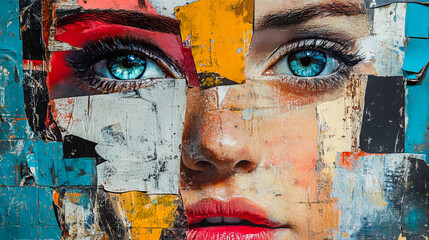 Vibrant mixed media portrait of a young woman