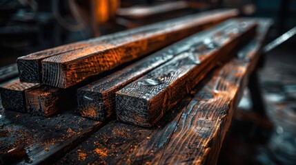 Reclaimed wood in a rustic workshop, rugged and practical, Artisan, Earth tones, Photograph, Craftsmanship