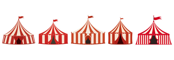 Circus tent icon set. Funfair and carnival symbols. Vector illustration. © DisignUA