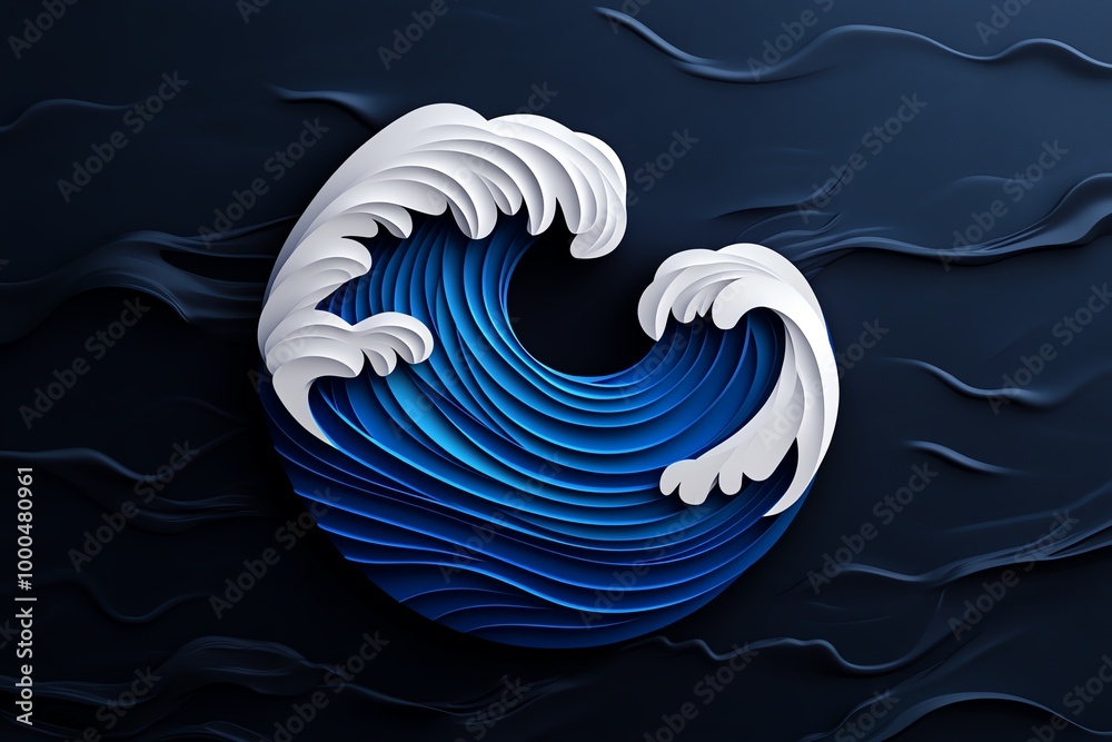 Poster minimalist wave icon, featuring fluid lines representing ocean waves, perfect for a modern and sleek