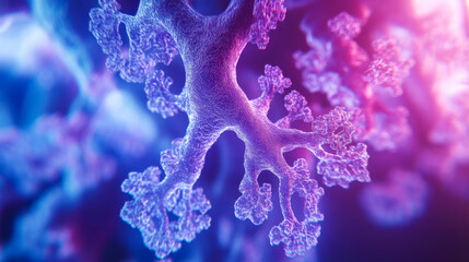 Close-up view of a vibrant neuron network glowing
