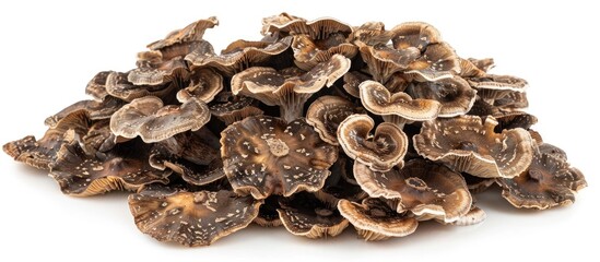 Heap Of Fresh Shiitake Mushrooms On White Background
