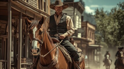 Obraz premium Cowboy in Historical Town