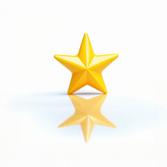 Obraz premium Estrela sobre fundo reflexivo. Uma estrela 3d amarela de plástico com reflexo em fundo branco