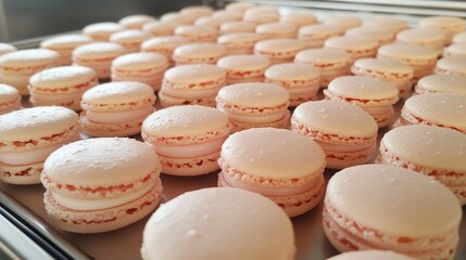 Obraz premium A delightful assortment of colorful macarons arranged artfully on a delicate plate. These French confections showcase a variety of vibrant flavors, each with a smooth, glossy shell and a rich filling.