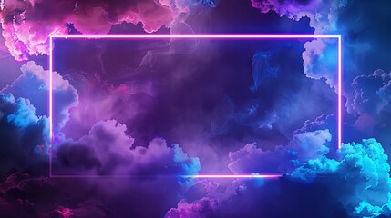 Abstract background of a cloud formation with a blue and purple neon frame
