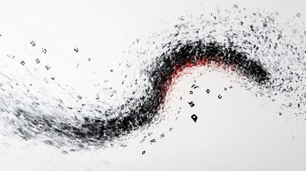 Obraz premium Mesmerizing swirling trails of letters and numbers create a stunning abstract pattern on a white background, symbolizing the creative flow of learning