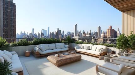 Images showcasing a chic rooftop terrace with contemporary outdoor furniture