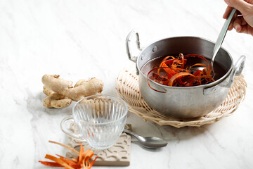 Preparing Wedang Uwuh, Yogyakarta Traditional Herbal Drink