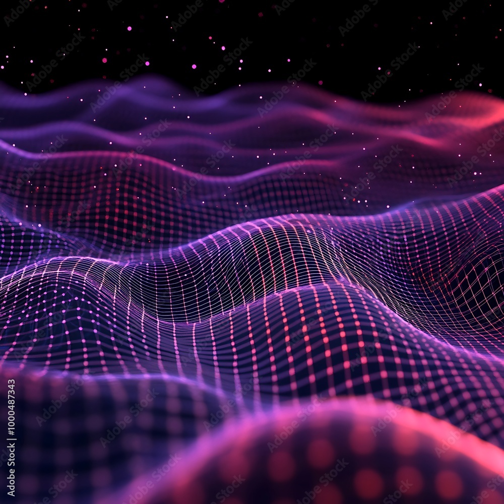 Fototapete a vibrant 3d sci-fi scene with glowing particles and grid structures image