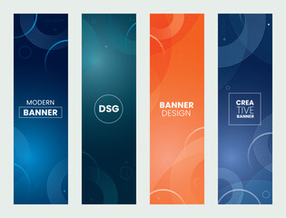 Colorful web banner template. Collection of vertical promotion banners with gradient colors and abstract background with geometric shapes. Header design. Vibrant coupon template.