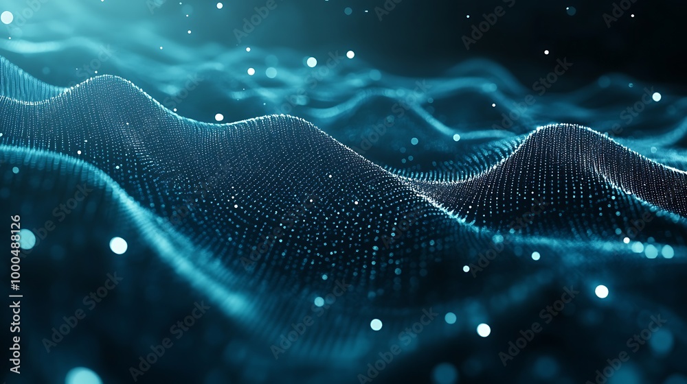Fototapete futuristic 3d sci-fi background showcasing glowing particles and grid patterns