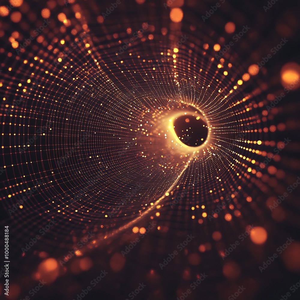 Fototapete futuristic 3d sci-fi grid background illuminated by glowing particles image