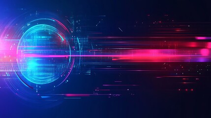 Obraz premium Abstract digital technology background with glowing lines, digital sphere, and code.