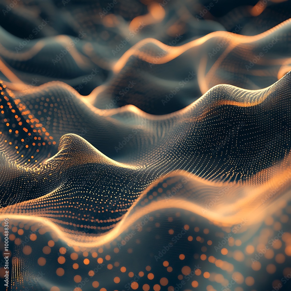 Fototapete glowing particles float within a structured grid in this 3d sci-fi scene