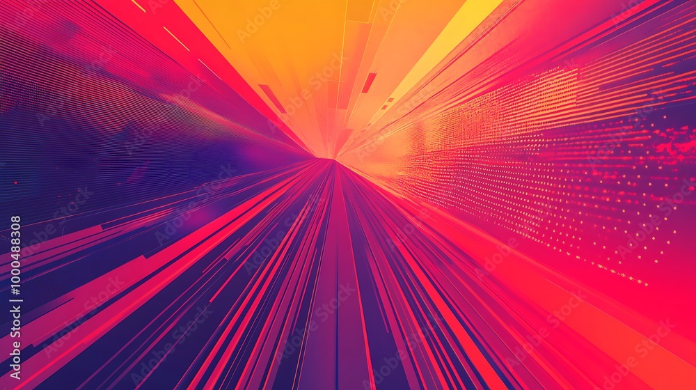 Aufkleber abstract digital art background with bright red, orange and purple lines converging in the center of
