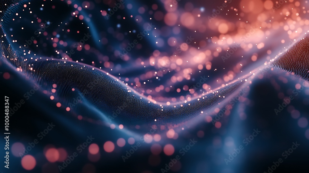 Fototapete glowing particles and grid formations highlight this 3d sci-fi background image