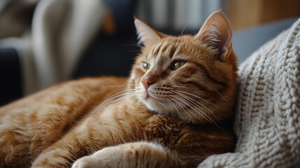 Pictures of an emotional cat lying down in a relaxed pose