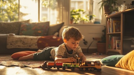 Child Playing with Toy Train