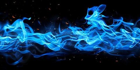 Obraz premium Blue fire flames isolated on black background, blue smoke
