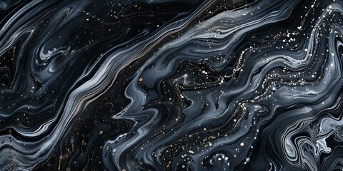 Abstract black fluid art marble paint texture background