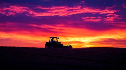 Fototapeta premium Sunset Silhouette of a Tractor