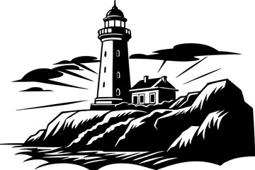 lighthouse  Black and white silhouette vector icon