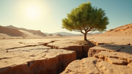 Tree Growing Through a Crack in the Desert, Symbolizing Resilience and Personal Growth