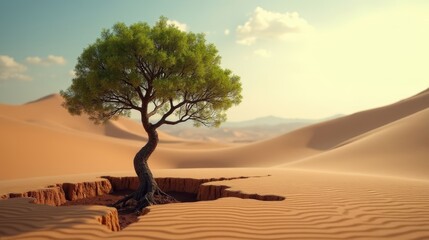 Tree Growing Through a Crack in the Desert, Symbolizing Resilience and Personal Growth