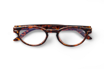 Top view brown styled women's glasses isolated on a transparent background, PNG. High resolution.