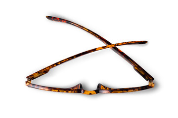 Top view brown styled women's glasses isolated on a transparent background, PNG. High resolution.