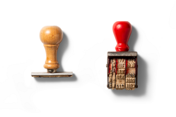 Wooden vintage rubber stamp for office isolated on a transparent background, PNG. High resolution.
