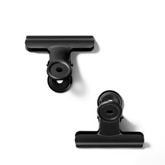 Black color paper binder clip or bulldog clip isolated on a transparent background, PNG. High...