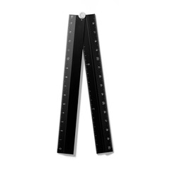 Black color metal ruler 30 cm isolated on a transparent background, PNG. High resolution.