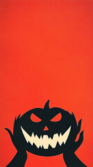 Fototapeta premium Spooky jack-o'-lantern silhouette against a red background.