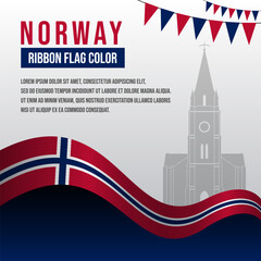 Norway ribbon flag with Cathedral silhouette and decoration