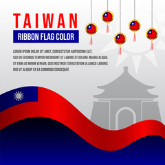 Taiwan ribbon flag with Memorial Hall silhouette and decoration