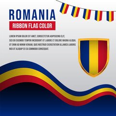 Romania ribbon flag with Shield flag and decoration