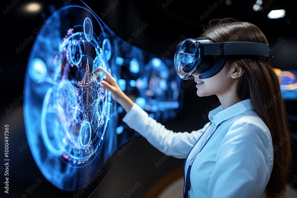 Aufkleber 3D digital learning interface with interactive science experiments, where students can simulate chemistry or physics lessons in a virtual environment