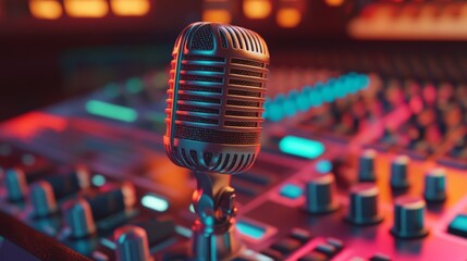 Vintage Microphone on Mixing Console