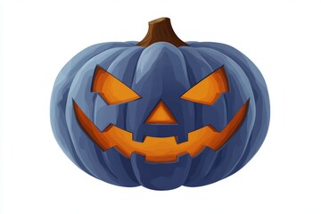 Dark blue jack o lantern with a sinister grin set against a minimalist white background creating a striking contrast perfect for modern Halloween designs