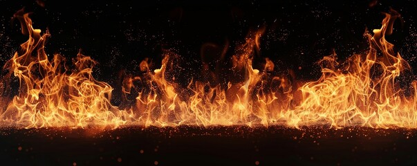 Fire is burning in the dark background