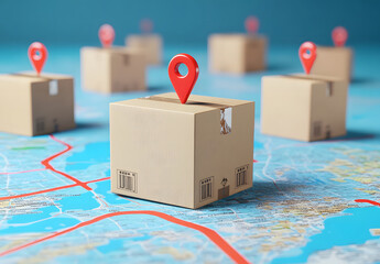 Package Delivery with Location Pin Symbol on City Road 