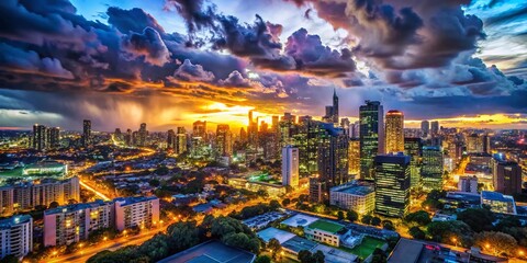 Overcast Sky with Dramatic Clouds Over Urban Landscape in a Bustling City Environment