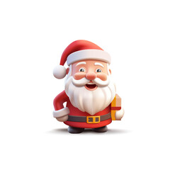 Cheerful, funny Santa Claus character with a gift, 3D. Merry Christmas. Icon. Realistic image for holiday advertising concepts, and gifts. Vector illustration.